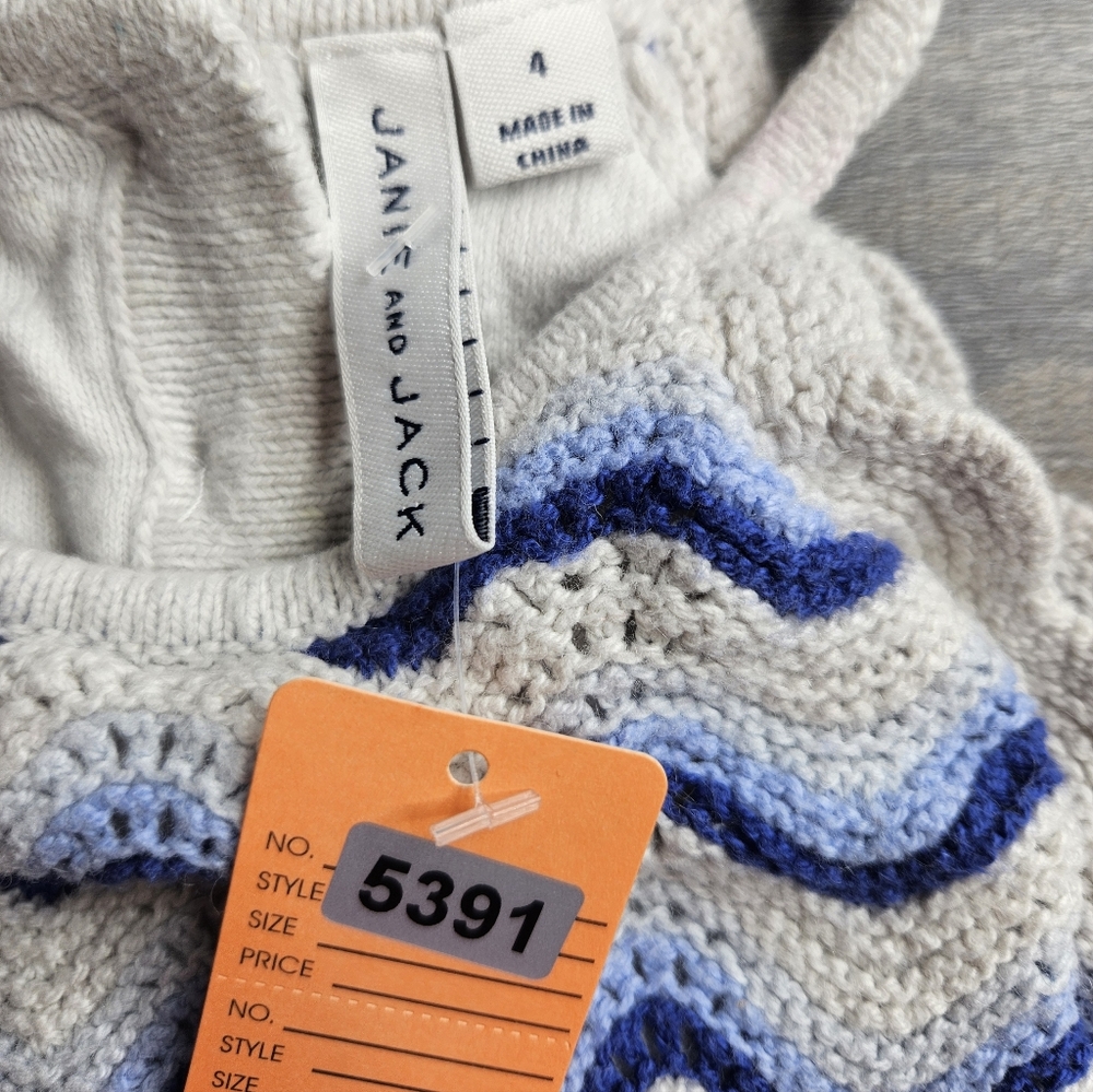 Janie And Jack Striped Crochet Top Size 4 Blue White Resort December 2024 - Picture 4 of 5